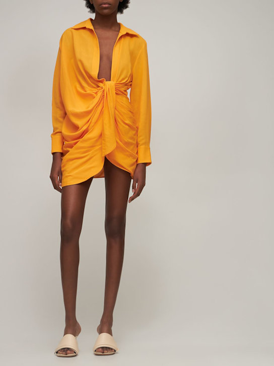 Jacquemus: La Robe Bahia jersey draped mini dress - Orange - women_1 | Luisa Via Roma