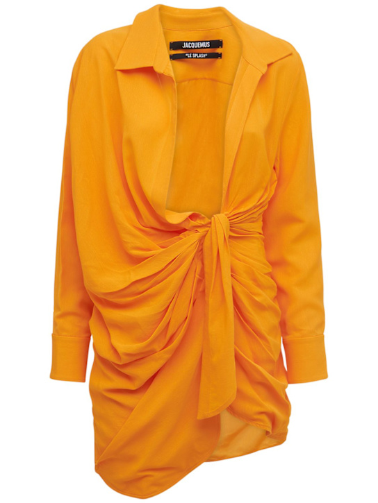 Jacquemus: La Robe Bahia jersey draped mini dress - Orange - women_0 | Luisa Via Roma