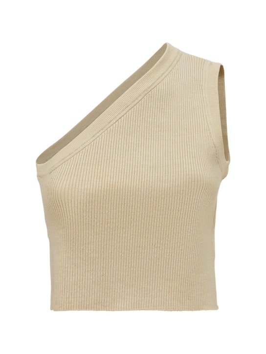 Jacquemus: La Maille Ascu one shoulder knit top - Light Beige - women_0 | Luisa Via Roma