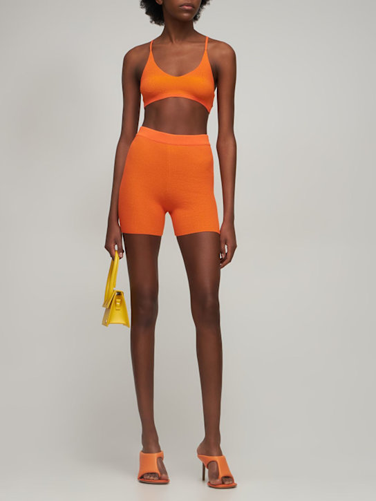 Jacquemus: Short cycliste en maille Le Short Arancia - Orange - women_1 | Luisa Via Roma