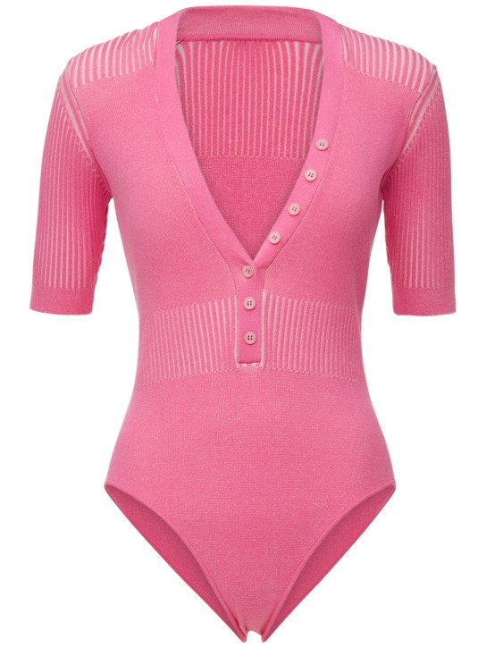 Jacquemus: Le Body Yauco knit polo bodysuit - Pembe - women_0 | Luisa Via Roma