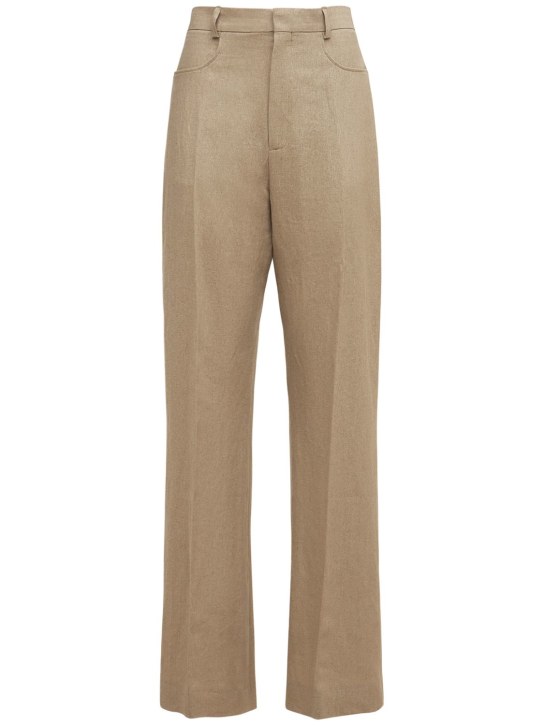 Jacquemus: Le Pantalon Sauge linen high waist pants - Bej - women_0 | Luisa Via Roma