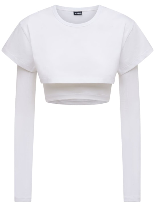 Jacquemus: T-shirt en jersey de coton Le Double T-Shirt - Blanc - women_0 | Luisa Via Roma