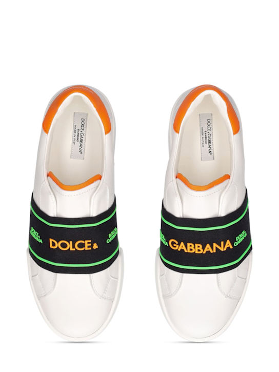 Dolce&Gabbana: レザースリッポン - ホワイト/マルチ - kids-boys_1 | Luisa Via Roma