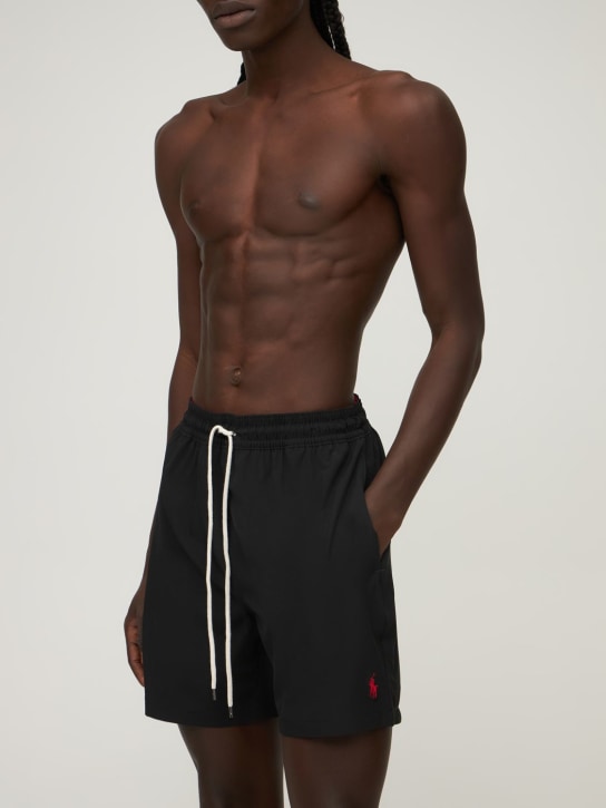 Polo Ralph Lauren: Traveler stretch tech swim shorts w/logo - Black - men_1 | Luisa Via Roma