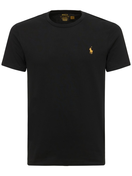 Polo Ralph Lauren: T-shirt en jersey de coton à logo doré - Noir - men_0 | Luisa Via Roma