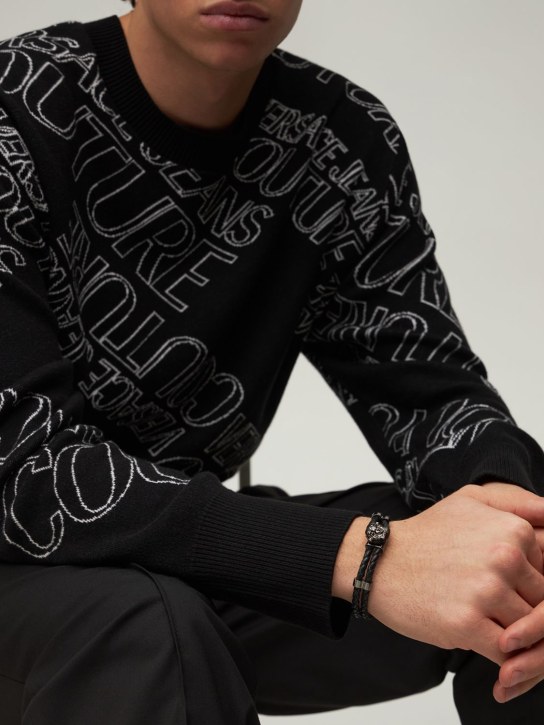 Versace: Armband aus Leder mit Medusa-Logo - Black/Ruthenium - men_1 | Luisa Via Roma