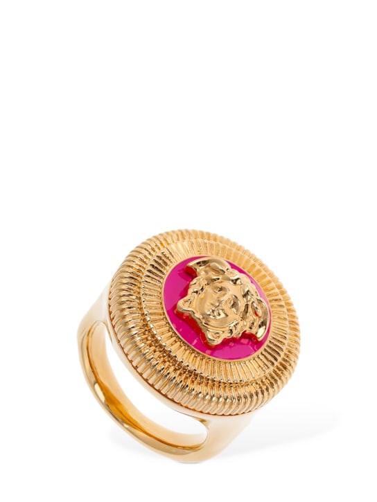 Versace: Medusa enamel thick ring - Gold/Cerise - women_1 | Luisa Via Roma