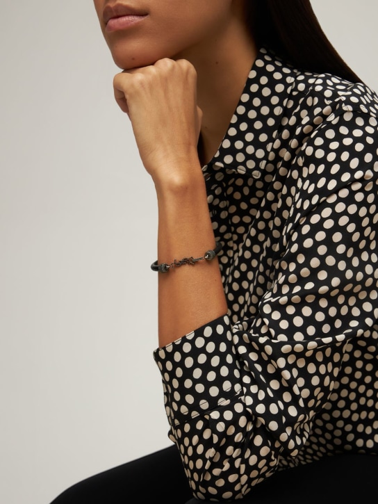 Saint Laurent: Bracelet en cuir avec fermoir YSL - Noir - women_1 | Luisa Via Roma