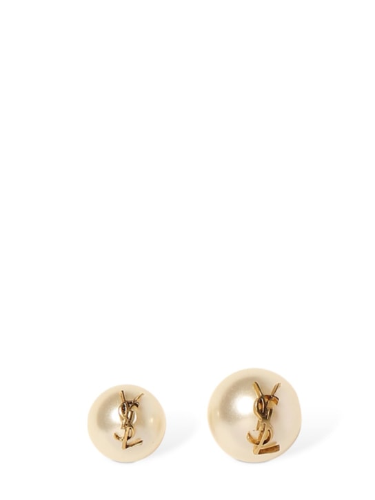 Saint Laurent: YSL imitation pearl stud earrings - Altın Rengi - women_0 | Luisa Via Roma
