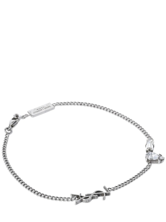 Saint Laurent: YSL & crystals chain bracelet - Silver - women_1 | Luisa Via Roma