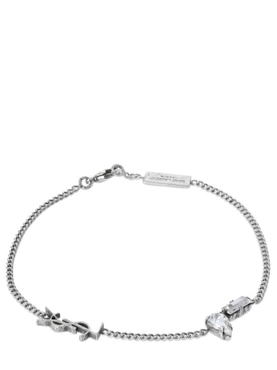 Saint Laurent: YSL & crystals chain bracelet - Silver - women_0 | Luisa Via Roma