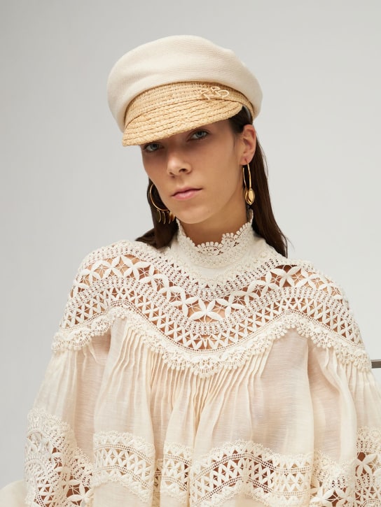 Ruslan Baginskiy: Sombrero bretón de paja y algodón con logo - Natural Straw - women_1 | Luisa Via Roma