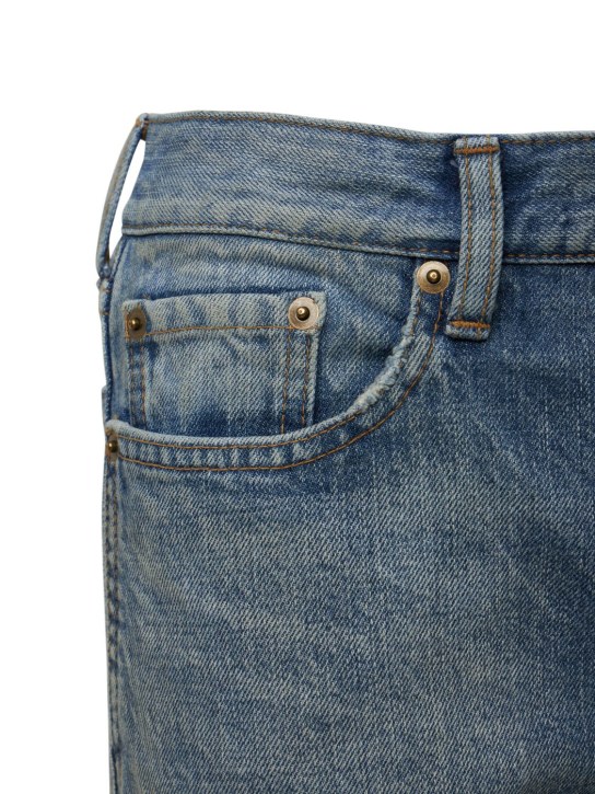 Saint Laurent: Jeans de denim de algodón con logo - Light Dirt - women_1 | Luisa Via Roma