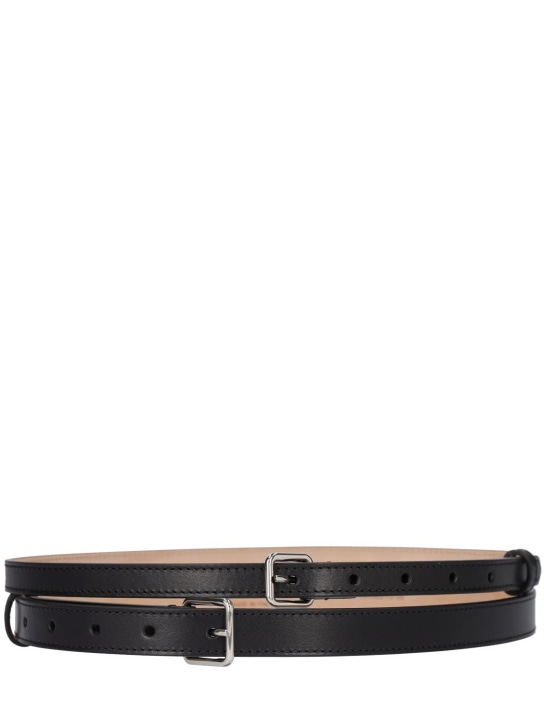 Alexander McQueen: 3.5cm Thin leather double belt - Siyah - women_0 | Luisa Via Roma
