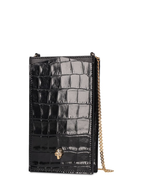 Alexander McQueen: 鳄鱼纹压纹皮革手机袋 - 黑色 - women_1 | Luisa Via Roma