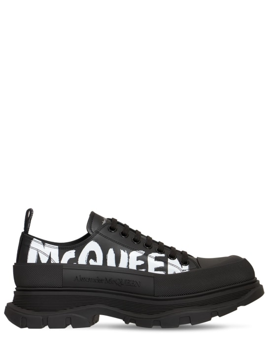 Alexander McQueen: Tread slick leather sneakers - Siyah/Beyaz - men_0 | Luisa Via Roma