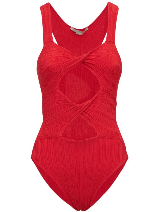 Stella McCartney: Cutout viscose blend knit bodysuit - Coral - women_0 | Luisa Via Roma