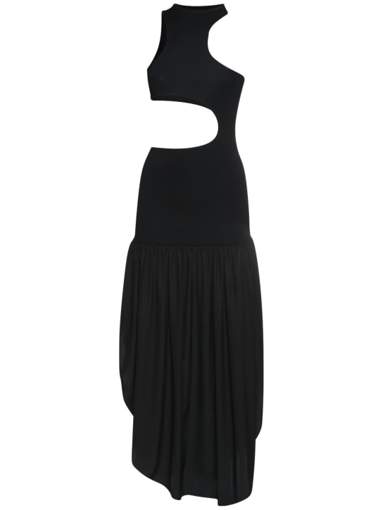 Stella McCartney: Robe midi ajourée en maille et satin de soie - Noir - women_0 | Luisa Via Roma