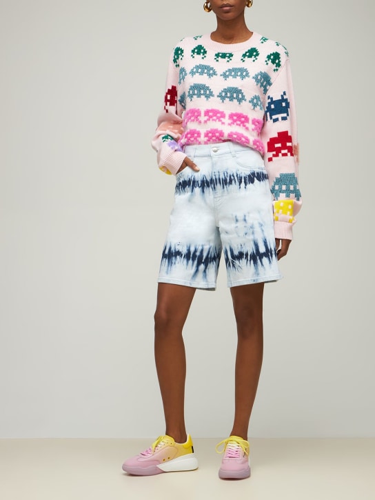 Stella McCartney: 扎染棉质牛仔百慕大短裤 - 牛仔 - women_1 | Luisa Via Roma