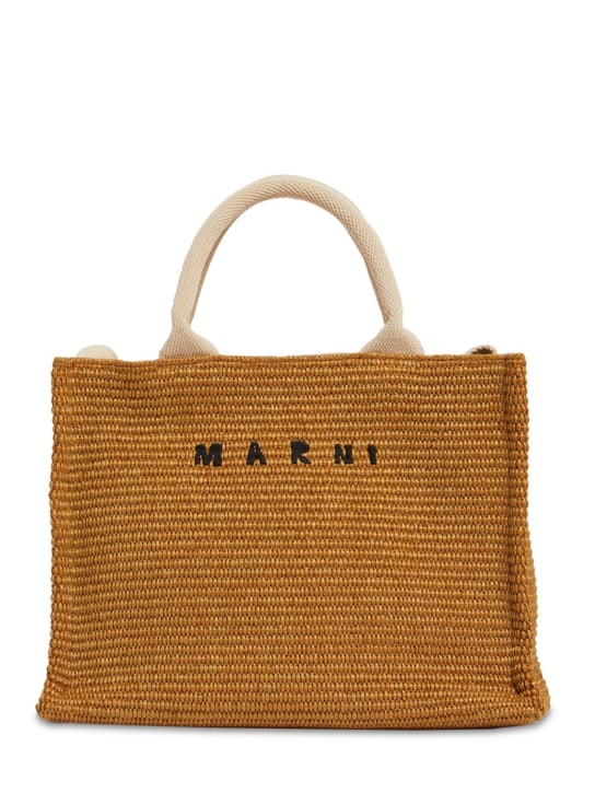 Marni: Small logo raffia effect tote bag - Raw Sienna - women_0 | Luisa Via Roma