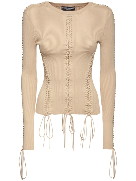 Viscose blend long sleeve corset top - Thumbnail 1