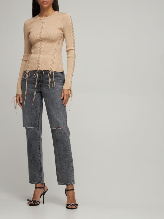 Viscose blend long sleeve corset top - Thumbnail 2