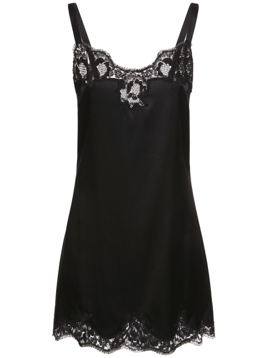 Dolce&Gabbana: Silk satin & lace slip dress - Siyah - women_0 | Luisa Via Roma