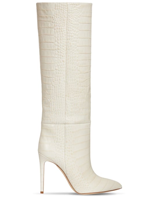 Paris Texas: 105mm Croc embossed leather tall boots - Ivory - women_0 | Luisa Via Roma