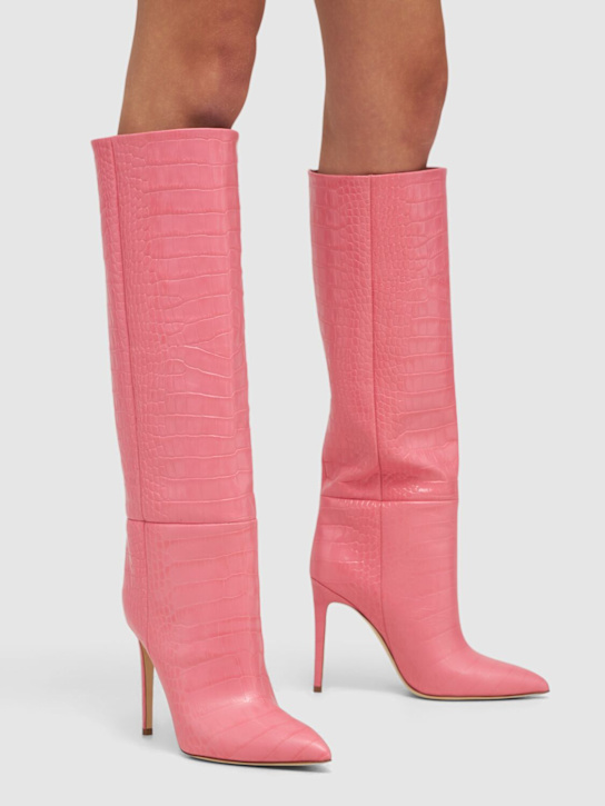 105mm Croc embossed leather tall boots - Thumbnail 2
