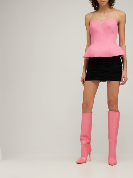 Paris Texas: 105mm Croc embossed leather tall boots - Pink - women_1 | Luisa Via Roma