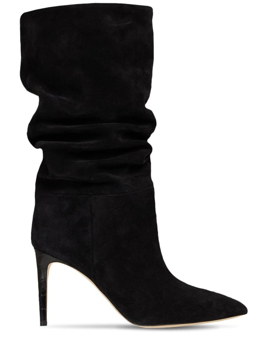 Paris Texas: 85毫米堆叠麂皮靴 - 黑色 - women_0 | Luisa Via Roma