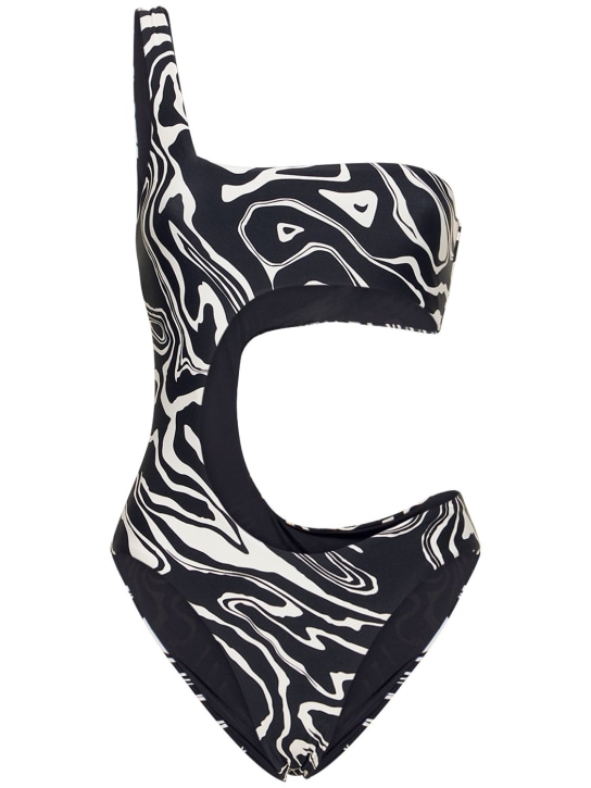 Weworewhat: One shoulder cut out one piece swimsuit - Black/White - women_0 | Luisa Via Roma