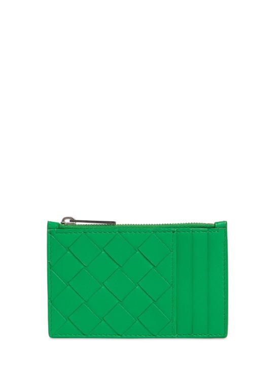 Bottega Veneta: Intrecciato leather zipped card case - Parakeet - men_0 | Luisa Via Roma