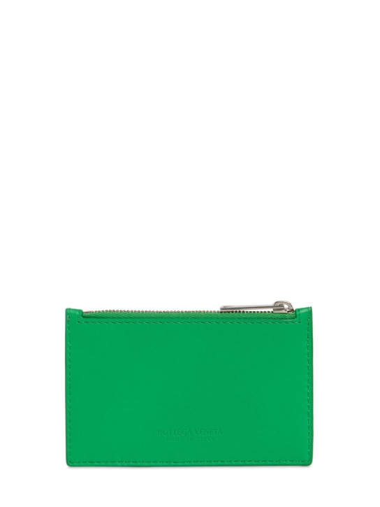 Bottega Veneta: Intrecciato leather zipped card case - Parakeet - men_1 | Luisa Via Roma
