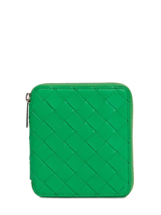 Bottega Veneta: Compact leather zip around wallet - Parakeet - men_0 | Luisa Via Roma