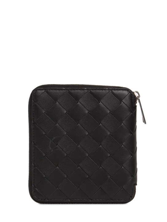 Bottega Veneta: Compact leather zip around wallet - Siyah - men_1 | Luisa Via Roma