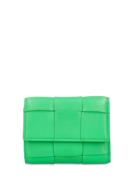 Bottega Veneta: Cassette leather trifold zip wallet - Parakeet - women_0 | Luisa Via Roma