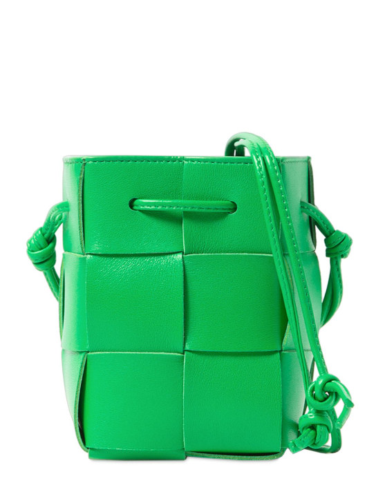 Bottega Veneta: Mini intreccio leather bucket bag - Parakeet - women_0 | Luisa Via Roma