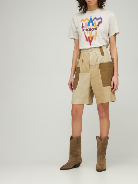 Marant Etoile: Short en patchwork de lin et coton Kalerna - Beige/Multi - women_1 | Luisa Via Roma