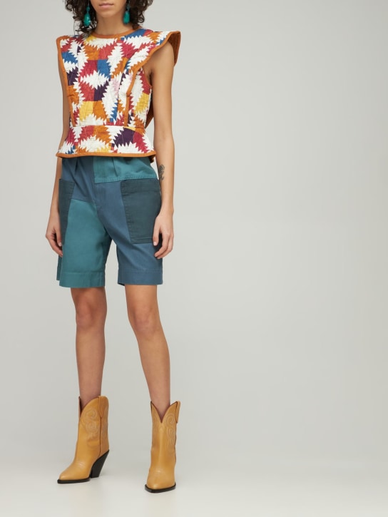 Marant Etoile: Kalerna 코튼 & 리넨 패치워크 쇼츠 - Petrol/Multi - women_1 | Luisa Via Roma
