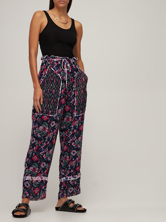 Marant Etoile: Pantalon en mousseline imprimée Ryama - Bleu Marine/Multi - women_1 | Luisa Via Roma