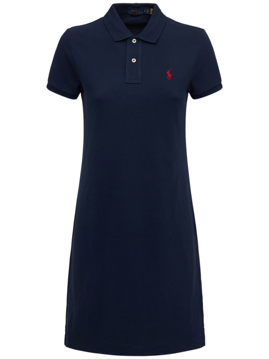 Polo Ralph Lauren: Vestito in cotone piqué con logo - Navy - women_0 | Luisa Via Roma