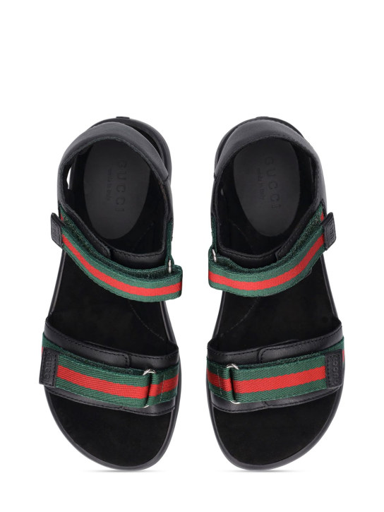 Gucci: 织带&皮革凉鞋 - 黑色 - kids-boys_1 | Luisa Via Roma