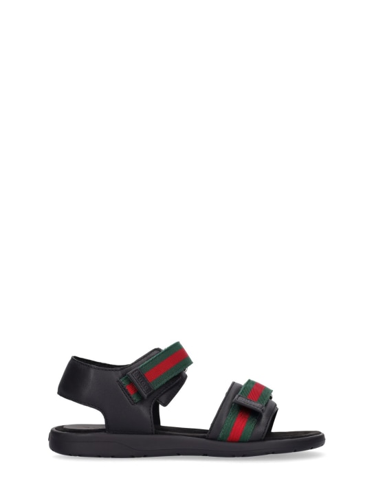 Gucci: Web & leather sandals - Black - kids-boys_0 | Luisa Via Roma