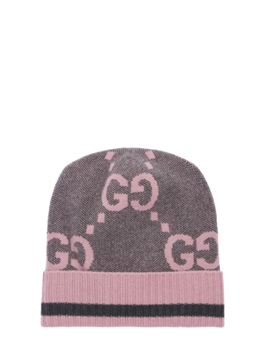 Gucci: GG motif cashmere knit hat - Pembe/Gri - women_0 | Luisa Via Roma
