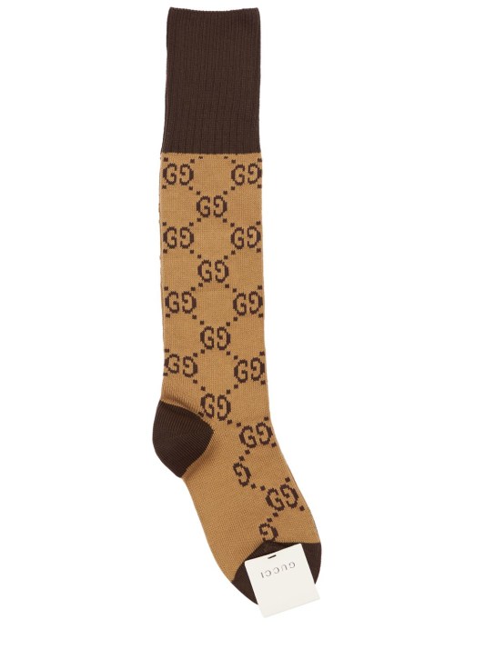 Gucci: GG cotton blend jacquard socks - Bej/Koyu - women_0 | Luisa Via Roma