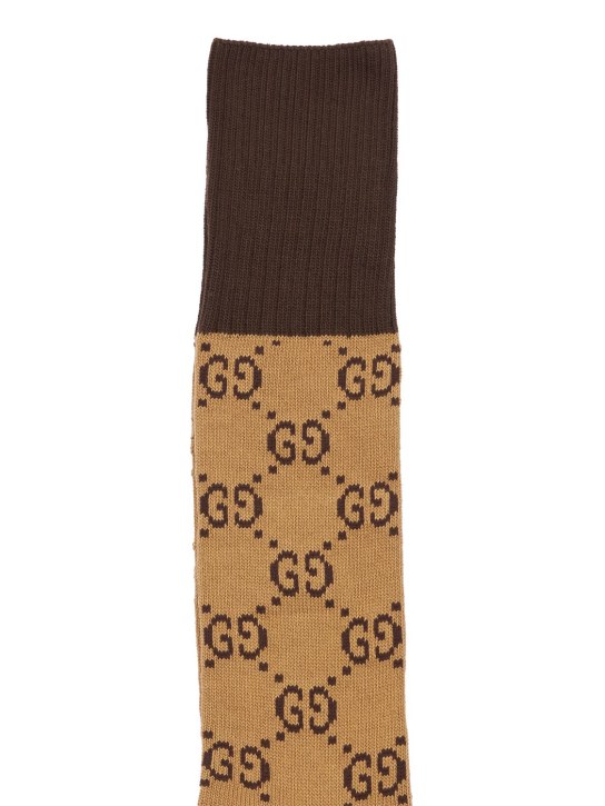 Gucci: GG cotton blend jacquard socks - Beige/Dark - women_1 | Luisa Via Roma