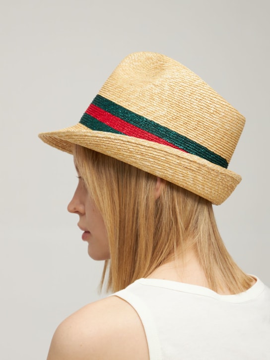 Gucci: Straw hat with Web detail - Beige - women_1 | Luisa Via Roma