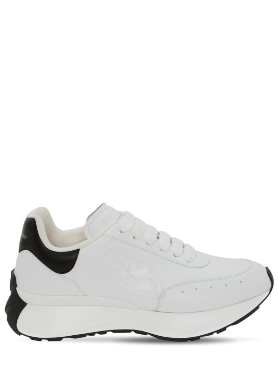 Alexander McQueen: 40mm Sprint runner leather sneakers - Beyaz/Siyah - women_0 | Luisa Via Roma